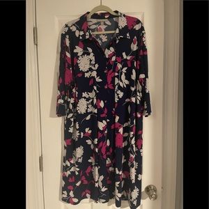Woman Within Cute Navy Blue Floral Soring Dress. Size 22/24.